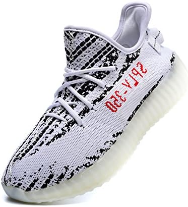 JMJEEP Sport Sneakers Boost 350 V2 Lightweight Casual Running Shoes Women's Men's Breathable Mesh Shoes Fitness Sneakers (US_8.5/cm_260/EUR_42, White Black Red)