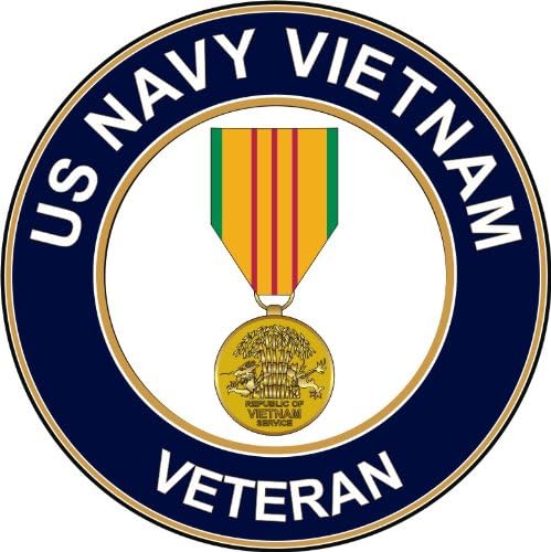 U.S. Navy Vietnam Veteran with Medal Window Bumper Sticker Decal 3.8"