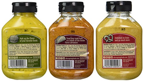 Silver Spring All Natural Mustard 3 Flavor Variety Bundle: (1) Silver Spring Beer'n Brat Horseradish Mustard, (1) Silver Spring Rich And Smoky Chipotle Mustard, and (1) Silver Spring Tangy & Spicy Jalapeno Mustard, 9.5 Oz. Ea. (3 Total)
