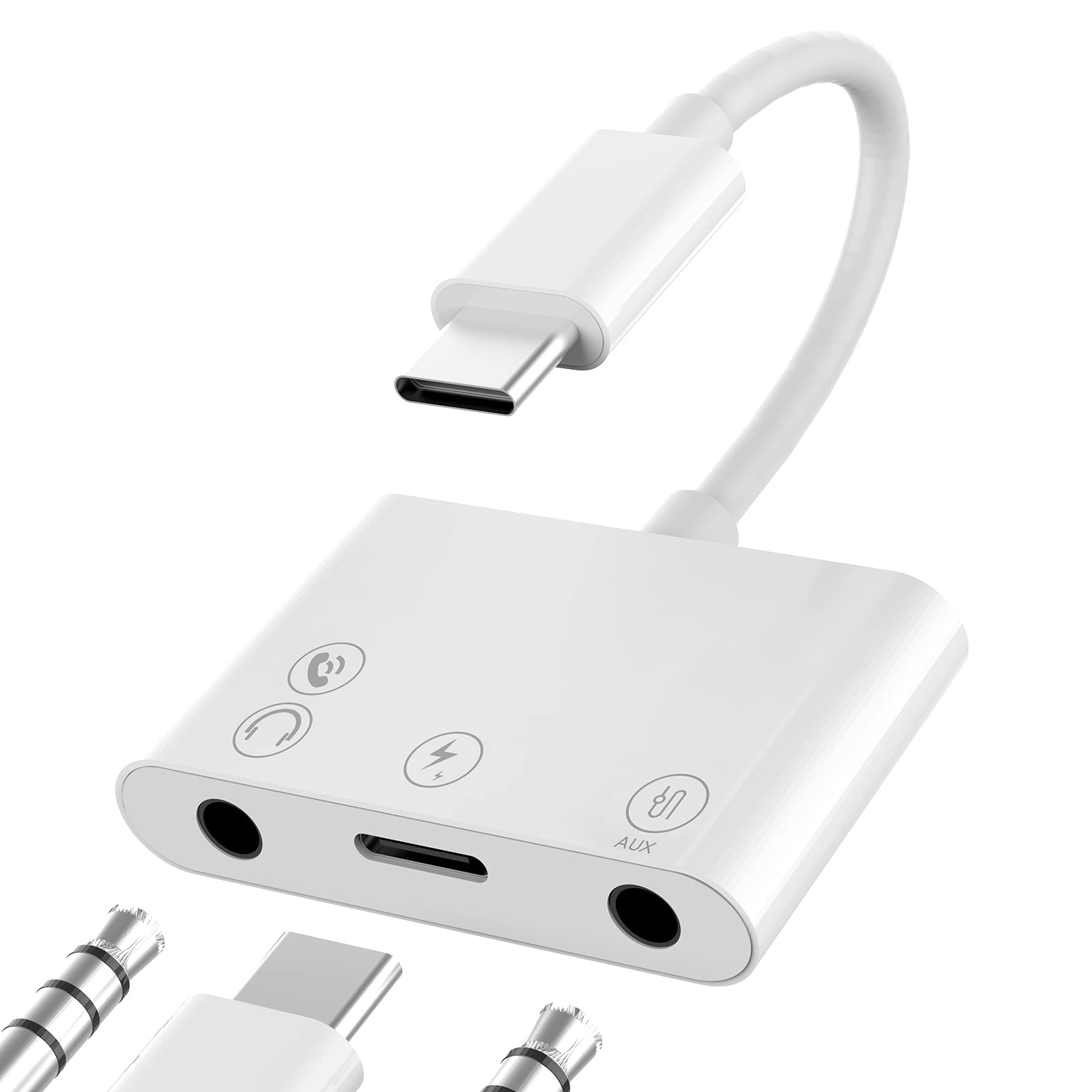 Photo 1 of USB C to 3.5mm Audio Adapter, Charger/Headphone and AUX Port(3-in-1) Type-C ?Earbud Splitter Dongle Compatible for Samsung Galaxy Apple iPhone15 Pro Max Plus iPad 10?Air4/5?Mini6?Pro 12.9 Pixel