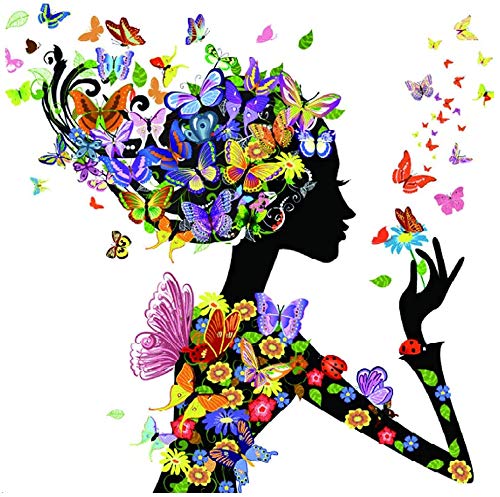 Cross Stitch Kits Stamped, OWN4B Girl and Colorful Butterflies Printed Pattern 11CT 14.2x14.2 inch DIY Embroidery Kit (Girl)