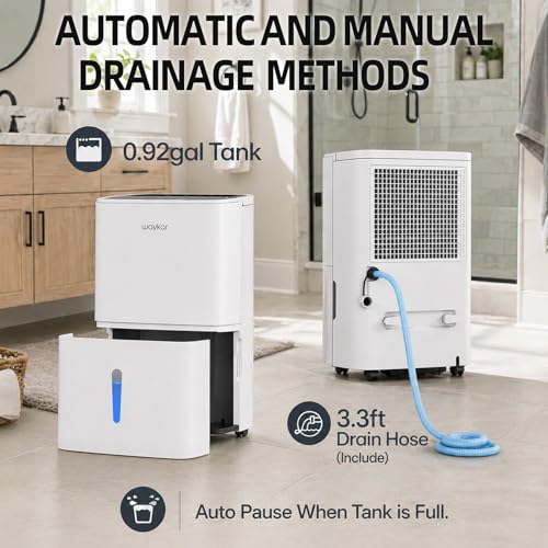 80 Pint Dehumidifiers for Basements Home (Covers 5200 Sq.Ft) | With Continuous Drain Hose,Water Tank,Auto Defrost,Restart,Energy-Saving,24H Timer & Quiet Operation for Garage,Bedroom