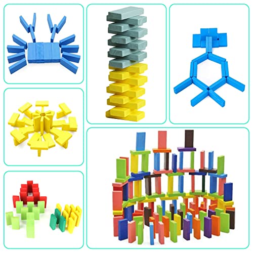 MCPINKY 360PCS Super Domino Blocks, 12 Colors Bulk Dominoes Wooden Domino Blocks Colored Dominoes Building Block Tile Game Racing Educational Toy for Kids Birthday Party Favor