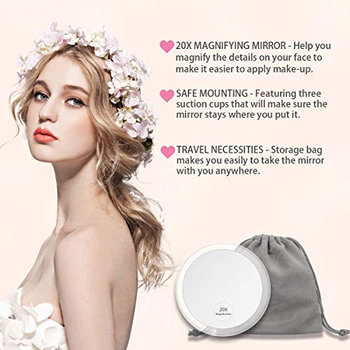 20X Magnifying Mirror with 3 Suction Cups for Easy Mounting- Use for Makeup Application - Tweezing - and Blackhead/Blemish Removal - 4 Inch Round Mirror Comes with 1PC Storage Bag - Thumbnail 4