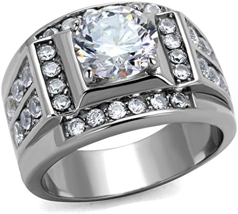 Classy Not Trashy Men's Fashion Jewelry Ring Premium Grade Stainless Steel with High-Polished Finish and Clear Colored Cubic Zirconia CZ Stone Size 12