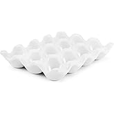 Flexzion 12 Eggs Ceramic Egg Holder, 12 Porcelain Egg Tray Storage Box, Non-Slip Egg Plate, Egg Holder, Egg Carrier Egg Box for Home, Kitchen, Fridge, Restaurant, White