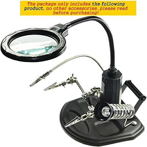 AORAEM 2.5X(6D)4X(12D)LED Lamp Helping Hands Magnifier Station,Magnifying Glass Stand with Clamp and Alligator Clips for Work and Hobby
