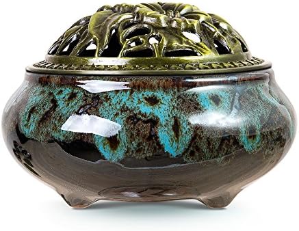 UINSOO Ceramic Incense Burner (For Sticks, Cones or Coils Incense) with Fireproof Cotton (Fambe sapphire blue)