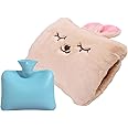Cute Hot Water Bottle with Soft Cover，1.5Liter Portable Hot Water Bag for Menstrual Cramps，Hot Compress Heating Pad,Plush Bunny Hand Warmer（Winter Expressive Gift）