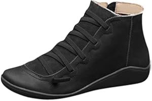 MASBIRD Boots for Women Ankle Booties 2023 New Arch Support Booties Side Zip-up Vintage Lace Up Damping Flat Heel Shoes