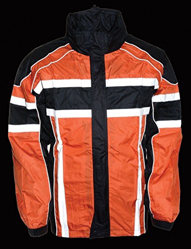 Men's Motorcycle Motorbike 100% Nylon RAIN Suit Gear Black Orange Durable New (XL Regular) - Thumbnail 7