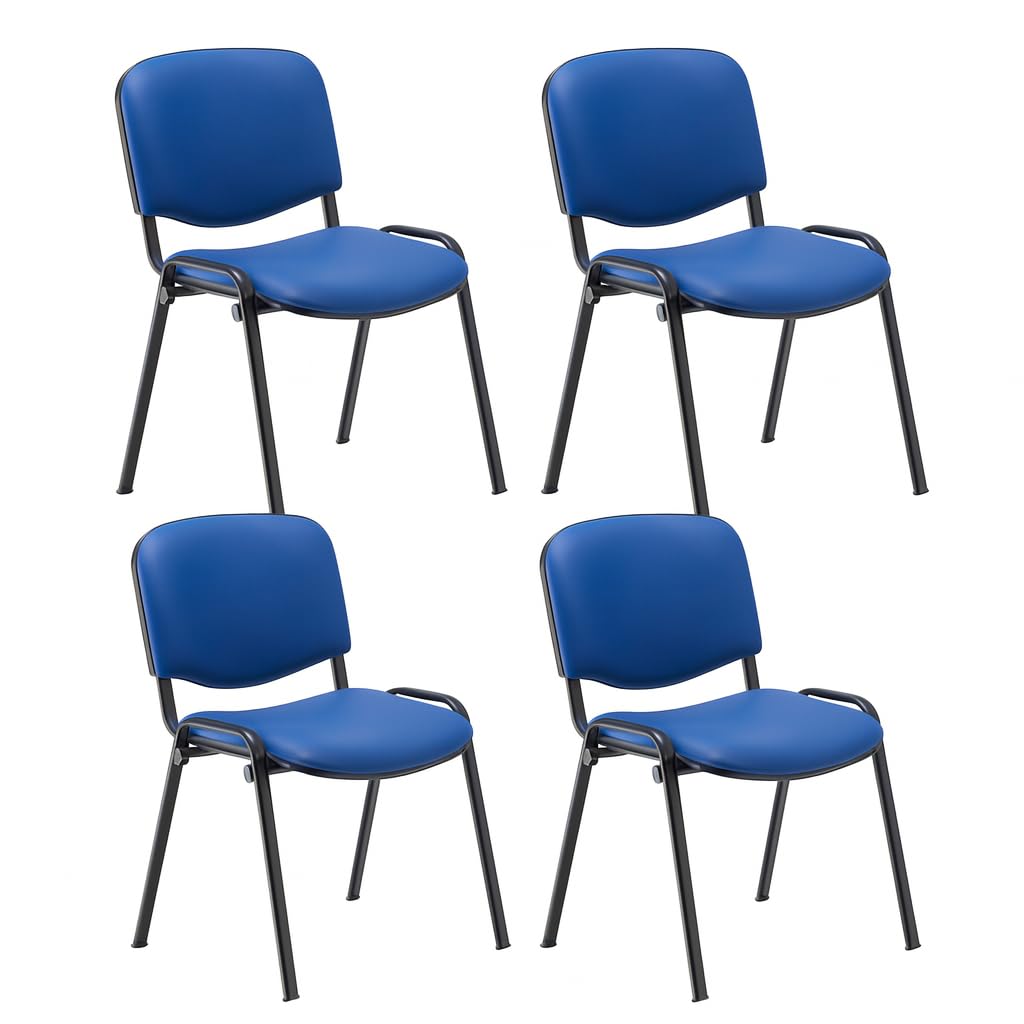 Office Hippo Heavy Duty Meeting Chair, Versatile & Robust Stackable Reception Chair, Office or Conference Chair With Strong Frame & Padded Durable Seat, Up To 115kg Weight - PU Blue/Black, 4 Pack