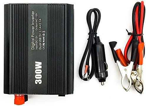 123CityFarmer 300W Dual Outlets Power Inverter DV 12V to 110V AC Car Adapter with 2.1A Dual USB Charging Ports
