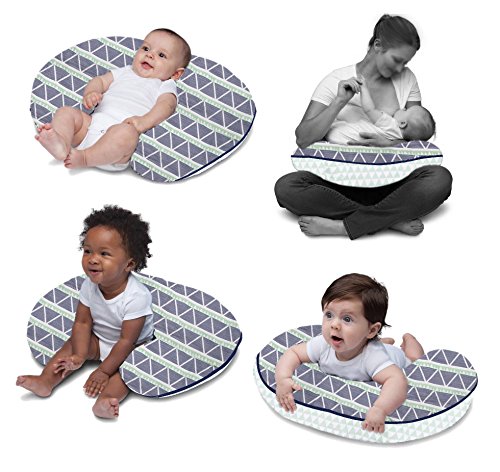 Bacati - Aztec/Tribal Muslin Hugster Nursing Pillow (Nursing Pillow with Polyfilled Insert Pillow, Mint/Navy Large Triangles)