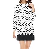 Allegra K Women Chevron Bracelet Sleeves Above Knee Shift Dress