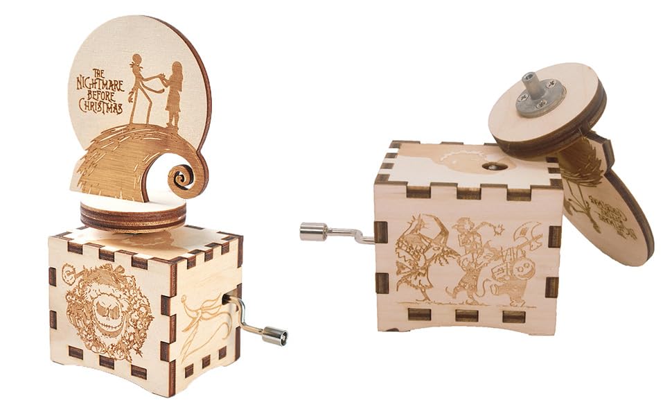 Youtang Halloween Christmas Music Box Hand Crank Musical Box Carved Wood Musical Gifts for Christmas,Birthday,Valentine's Day,Mother's Day,Play This is Halloween(Wood)