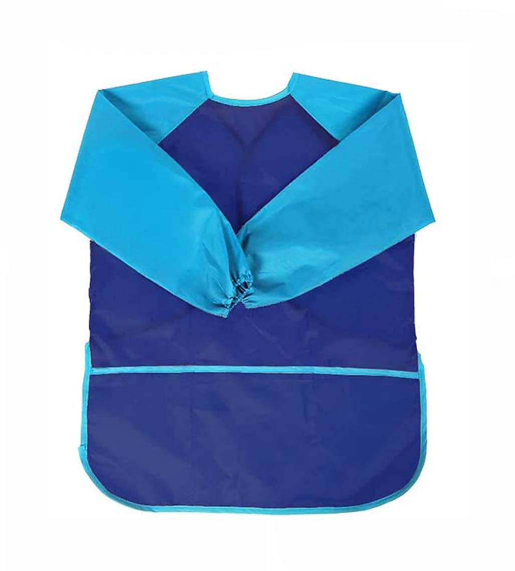tooloflife Childrens Kids Toddler Waterproof Long Sleeve Play Apron Painting Smock for Painting, Baking, Cooking - M - Age 5-8 years - Blue