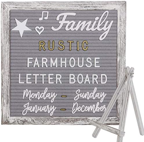 Rustic Felt Letter Board 10x10in Changeable Letter Board Sign with Precut Letters, Gray Felt Message Board with Farmhouse Wooden Frame, Baby Announcement Sign, Pregnancy Milestones Room Office Decor