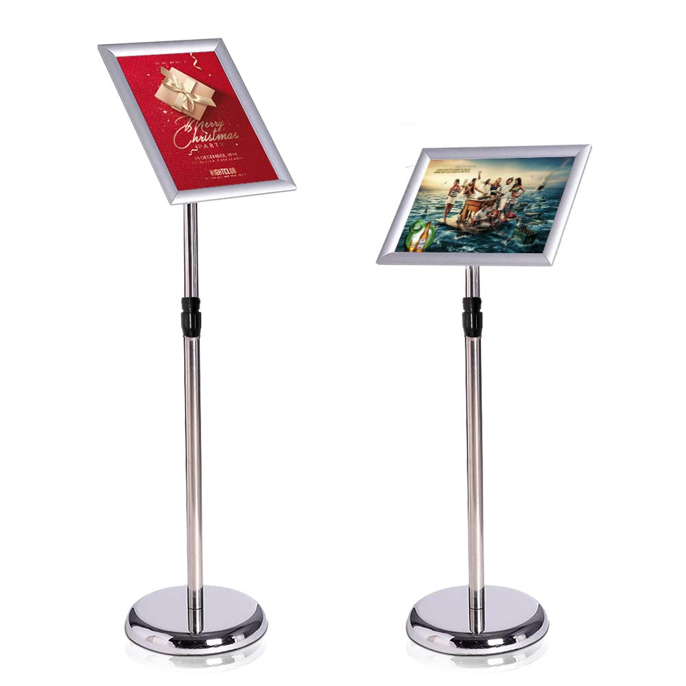 AllesCosy Information Stand, Height Adjustable, Stainless Steel Information Stand, A4, 210 x 297 mm, Poster Stand, Display Stand, Advertising Stand (Silver, A4)