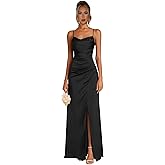 Fashionbride Satin Bridesmaid Dresses for Women Mermaid Prom Dress Spaghetti Strap Formal Evening Dress with Slit AP34