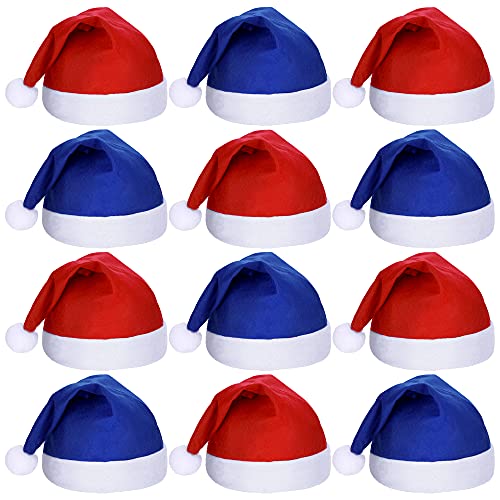 SATINIOR 12 Pieces Santa Hats Christmas Non Woven Fabric Hat for Holidays Xmas Party Supplies (Blue and Red) — image 1