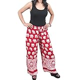 Boho Ladies Pajama Pant Red Animal Print Wide Leg Gypsy Hippie Palazzo Pants