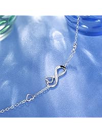 Van Chloe Womens 925 Sterling Silver Infinity Anklet Love Heart Ankle Bracelet Charm Adjustable Large Bracelet Gift for Women Girls