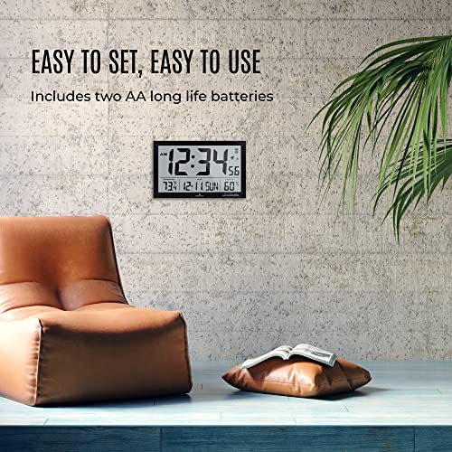 Marathon Slim Jumbo Atomic Wall Clock, Black Large 15Inch Display