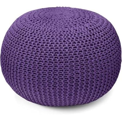 Purple : Urban Shop Round Knit Pouf, Purple