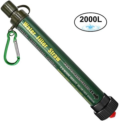 HuanLang Personal Water Filter 2000L Portable Water Purifier Filtration Straw 0.01 Micron Outdoor Survival kit Emergency Gear Filter for Camping Hiking Hurricane Storm Supplies Backpacking (green)