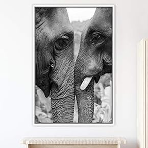 signwin Framed Canvas Wall Art Duotone Elephants I...