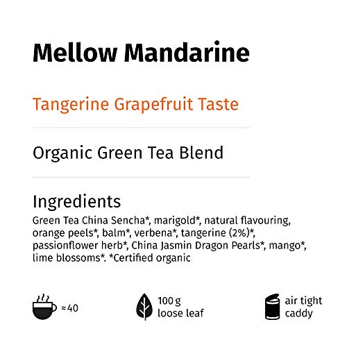 "Mellow Mandarine" Grüner Tee Lose BIO mit Mandarine Grapefruit Geschmack, 100 Gramm Aromatisierter Grüntee in Dose (ca. 40 Tasse) von alveus – Bild 8