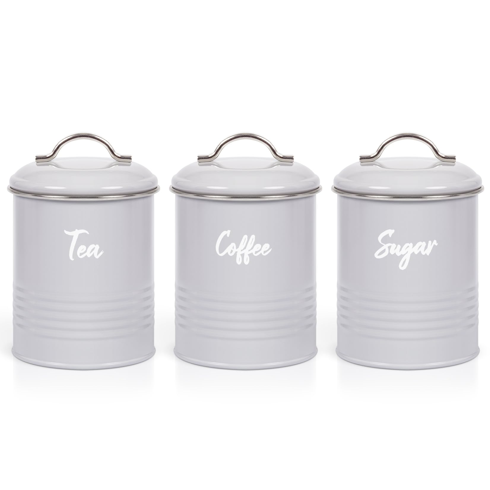 Ehc Tea, Coffee, Sugar, Canister Set, Set of 3 Airtight Food Storage Easy to Open Storage Cansiters Jars Tin, Grey