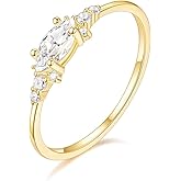 TIGRADE 14K Gold Plated Stacking Rings for Women Minimalist Fashion Knuckle Thin Band Marquise & Round Cubic Zirconia Statement Ring Set Size 3-13