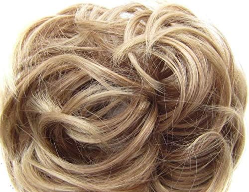 Messy Curly Thick Hair Bun Piece Scrunchie Cover Hair Extensions Real as human (Light Brown Mix Ash Blonde)