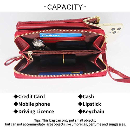 OSTKAKA Small Crossbody Phone Bag，Mobile Phone Bags Cellphone Purse for Women，Wristlet Wallet with Cell Phone Holder (Red)
