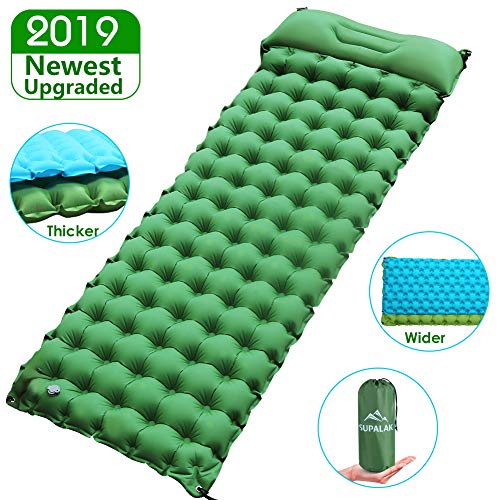 Sleeping Pad for Camping Backpacking, Thickened 3.7″ & Widened 27.5″ Ultralight Compact Camping Pad with Pillow Lightweight Air Mattress Inflatable Sleeping Mat for Hiking, Travelling, Biking