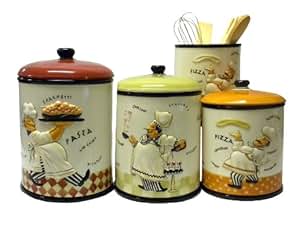 Amazon.com : Bistro Fat Italian Chef 4 Piece Ceramic ...