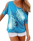 Relipop Women's Fashion Off Shoulder Tops Short Sleeve Blouse Casual T-Shirt (Medium, Sky Blue)