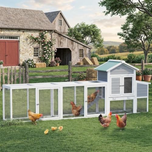 GarveeLife 122" Large Chicken Coop with Ramp, Outdoor Chicken Run with Sliding…