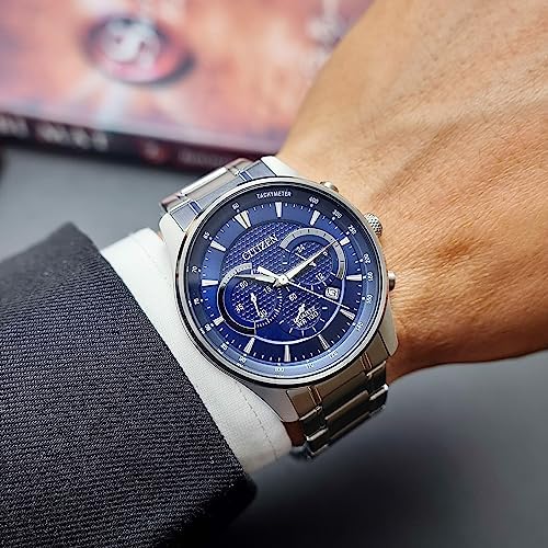 Herren Armbanduhr aus Edelstahl in der Farbe Silber-Blau 42mm, Wasserdichtigkeit: 10Bar, AN8190-51L