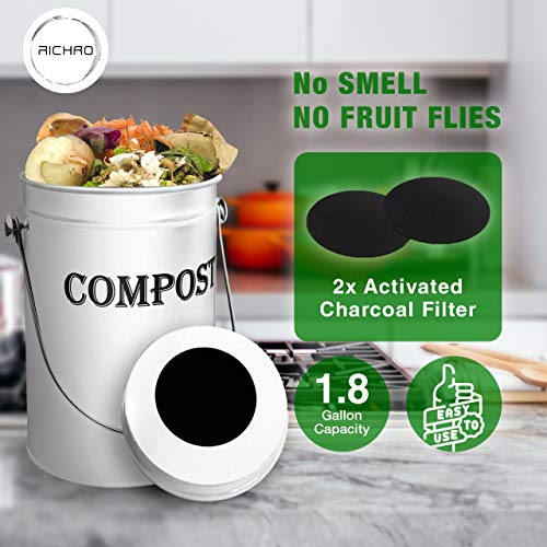 Compost Bin Kitchen 1.8 Gallon Smell Free Charcoal Filter Countertop
