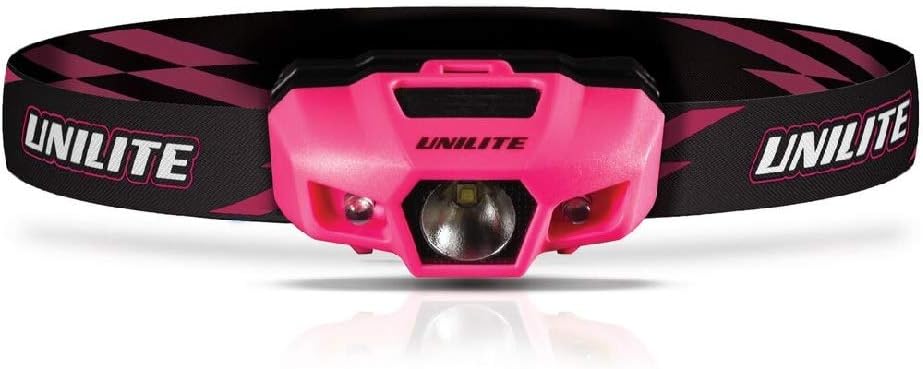 Unilite NEON Pink Sports H1 LED Headlight Torch - 175 Lumen High Power Head Torch - Light Weight None Slip Silicone Head Band - 70 Metre Range