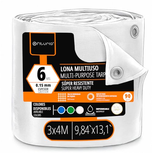 OFITURIA Multi-Purpose Tarpaulin Waterproof 3 x 4 m White, Set of 1, Ideal for Covering Furniture and Equipment in the Garden, Camping and Construction Site (3 x 4 m, 1 Piece)