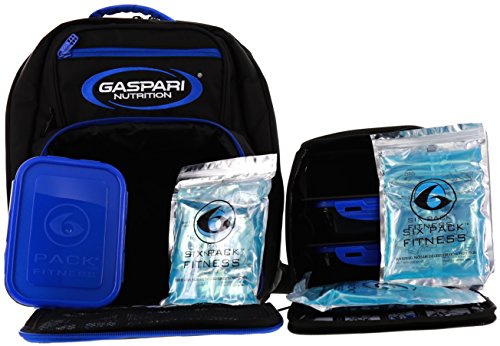 6 Pack Fitness Gaspari Expedition Backpack W/ Removable Meal Management System 300 Black/Blue w/ Bonus ZogoSportz Cyclone Shaker & Gaspari Products