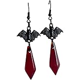 Gothic Black Bat Earrings for Women - Red Crystal Dangle Earrings, Punk Rock Halloween Jewelry, Cosplay Accessories for Parties