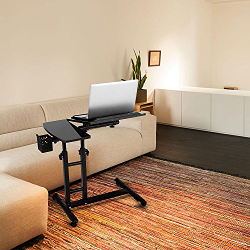 Utheing Mobile Laptop Desk Cart Height Adjustable Rolling Cart Table with Wheels for Bed Sofa (type1)