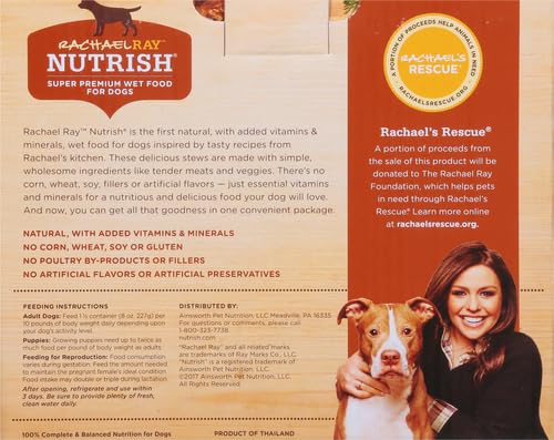 NUTRISH RACHAEL RAY PREMIUM NATURAL WET DOG FOOD, SAVORY FAVORITES VARIETY PACK, 8 OUNCE TUB (PACK OF 6)