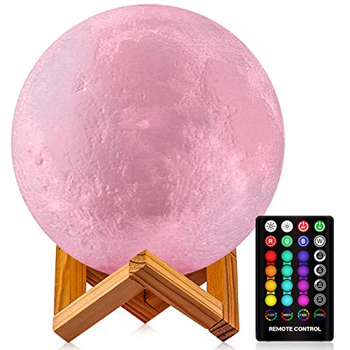 Moon Lamp Moon Night Light，3D Printing 16 Colors Moon Light with Stand & Remote &Touch Control and USB Rechargeable Decorative Light Up Moon Light for Baby Kids Lover Birthday Party Gifts (4.8 Inches)