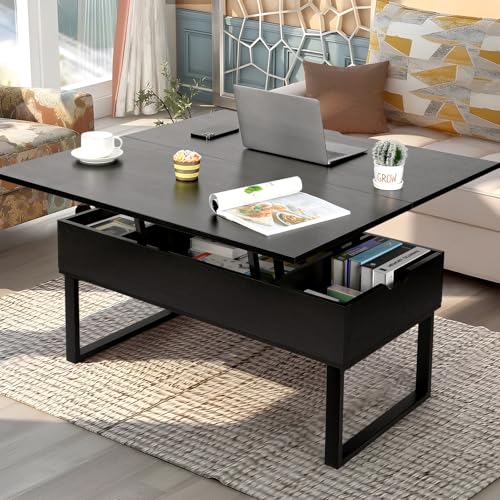 VOWNER Couchtisch Höhenverstellbar, 3-in-1-Multifunktions-Wohnzimmertisch mit Versteckter Aufbewahrung, Couchtisch Umwandelbar in Wohnzimmer-Esstisch,